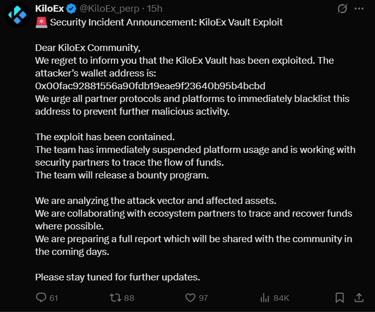 KiloEx Loses $7.5 Million in Hack