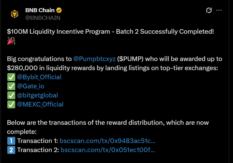 BNB CHAIN: PUMPBTC RECEIVES $280,000 IN LIQUIDITY REWARDS